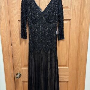 Pisarro Nights Black Beaded Lace Gown